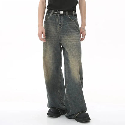 New Men's Baggy Straight Leg Wide Leg Jeans Male Fashion Vintage Wash Casual Denim Pants Youth Popular Brand Streetwear Trousers