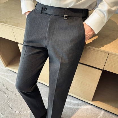 High Quality Invisible Elastic Waist Business Casual Suit Pants Built-in Anti Slip Strip Slim Fit Office Social Dress Trousers