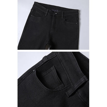 Plus Size Men's Solid Barrel Denim Pants For Spring Fall Casual Black Trendy Jeans For Men