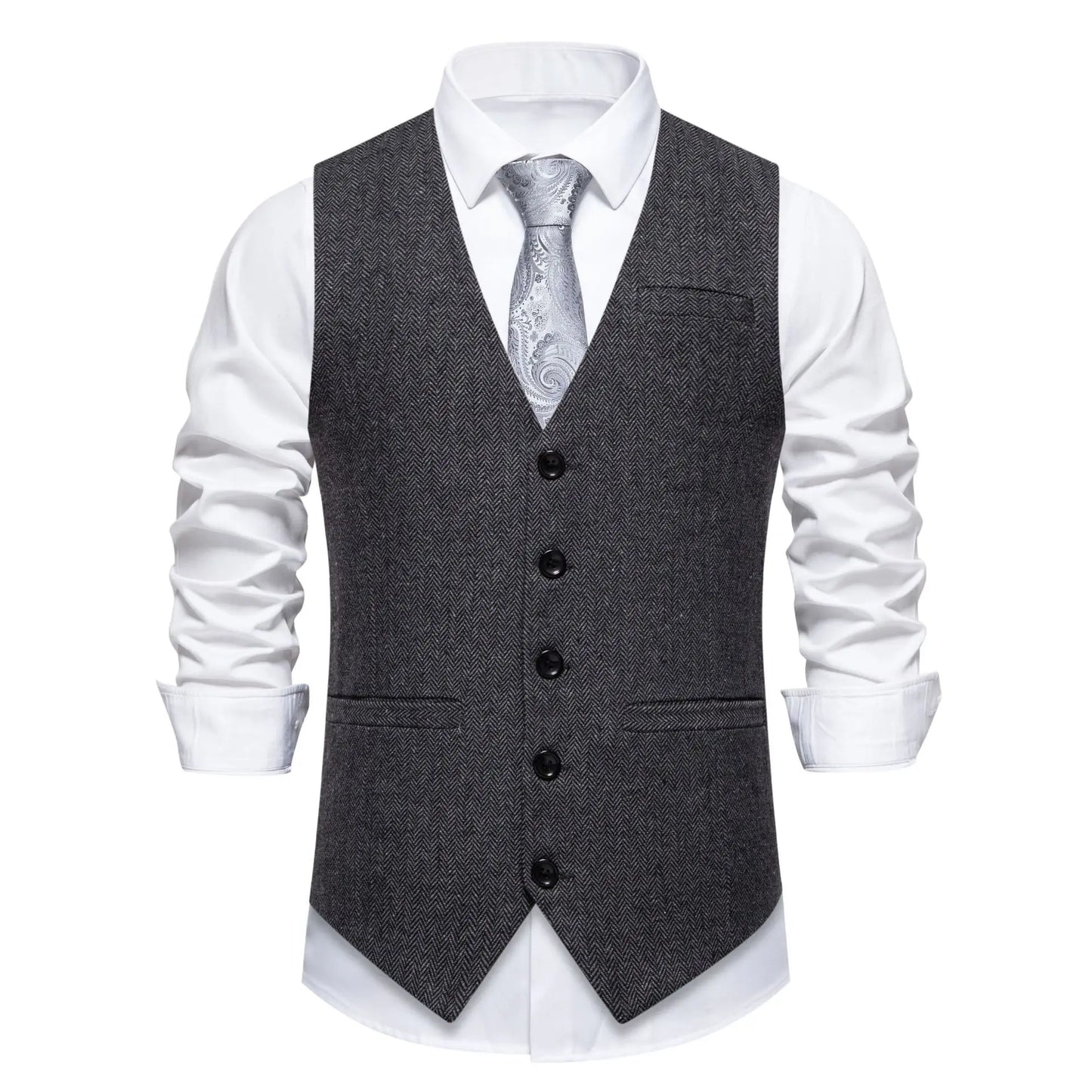 Dark Gray Herringbone Tweed Suit Vest for Men,business Casual Retro Single-breasted Herringbone Pattern Men's Waistcoat Eur Size