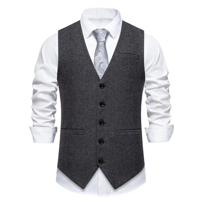 Dark Gray Herringbone Tweed Suit Vest for Men,business Casual Retro Single-breasted Herringbone Pattern Men's Waistcoat Eur Size