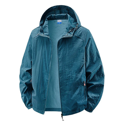 Men's Hooded Sun Protection Jacket Lightweight Outdoor Windbreaker Quick Dry Breathable UV Coat for Hiking Running Travel Beach