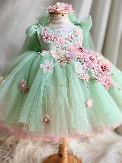 Girls' New Butterfly Flower First Birthday Dress Lolita Princess Dress