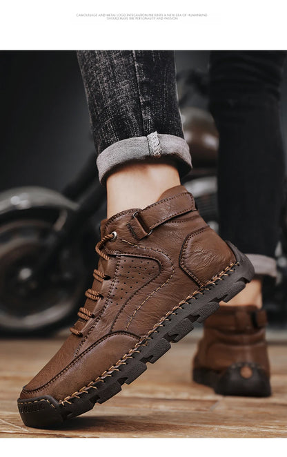 Men's Hand-stitched Boots Plus-size Casual Shoes Comfortable Soft Ankle Boots Outdoor Non-slip Wear Boots