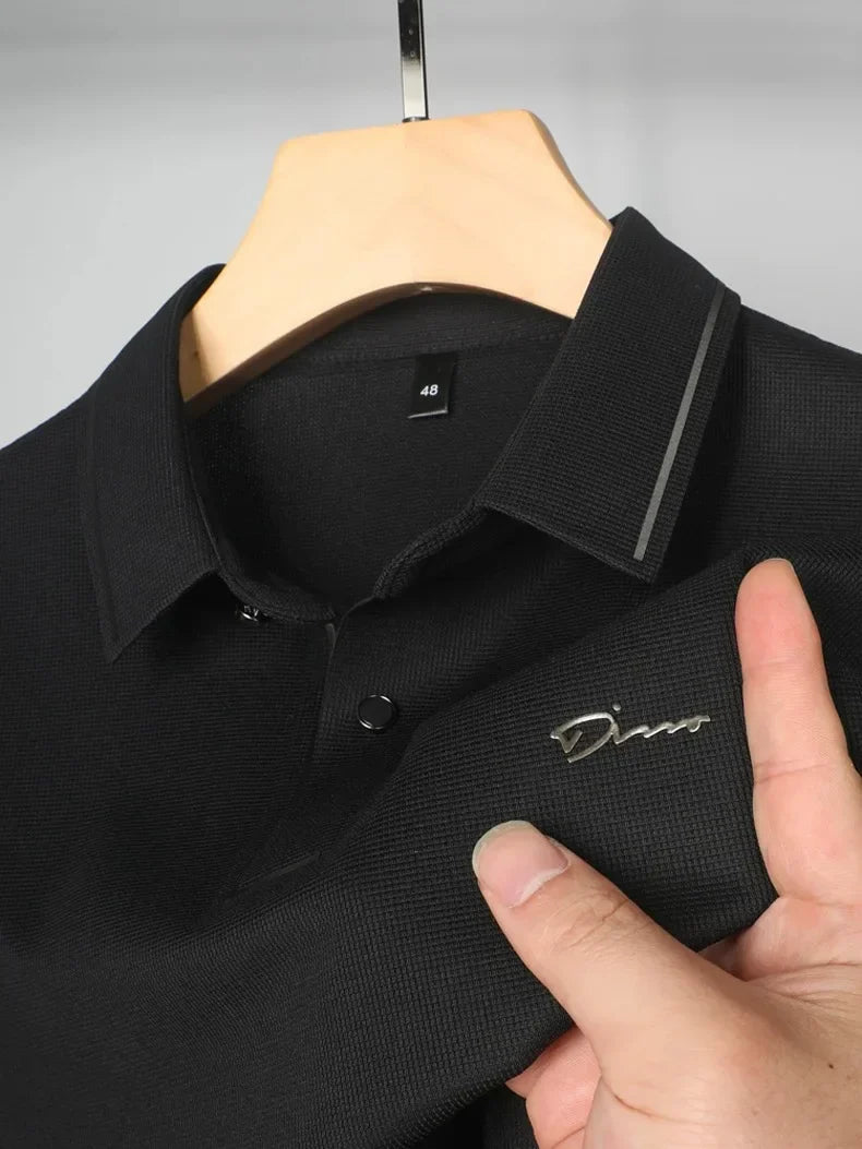 Luxury summer new ice silk breathable polo shirt men's short sleeve high-end exquisite letter embroidery casual lapel T-shirt