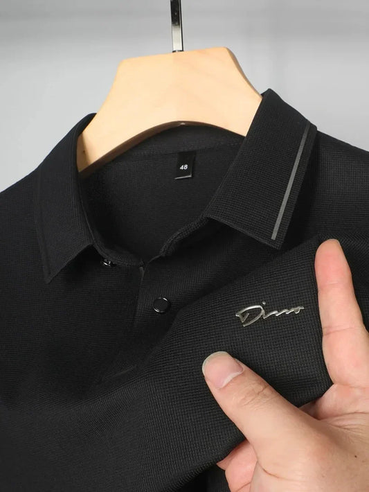 Luxury summer new ice silk breathable polo shirt men's short sleeve high-end exquisite letter embroidery casual lapel T-shirt