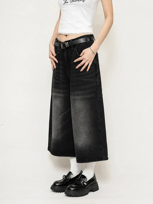 Boyfriend Style Women Whiskers Denim Shorts Big Size Vintage Casual Wide Pants Baggy Jeans Jorts Grunge Y2k Streetwear