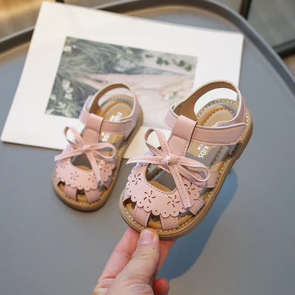 Summer Baby Girls Sandals Cut-Outs Lace Princess Shoes Children Sandals Anti Slip Soft Sole Toddler Kids Beach Shoes Size 21-30
