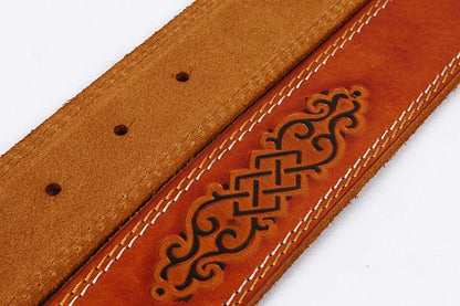 3.8cm Chinese Pattern Cowboy Smooth Buckle Men's Belt Ceinture Homme Yellow Belt Male Wide Jeans Men Genuine Leather Belt
