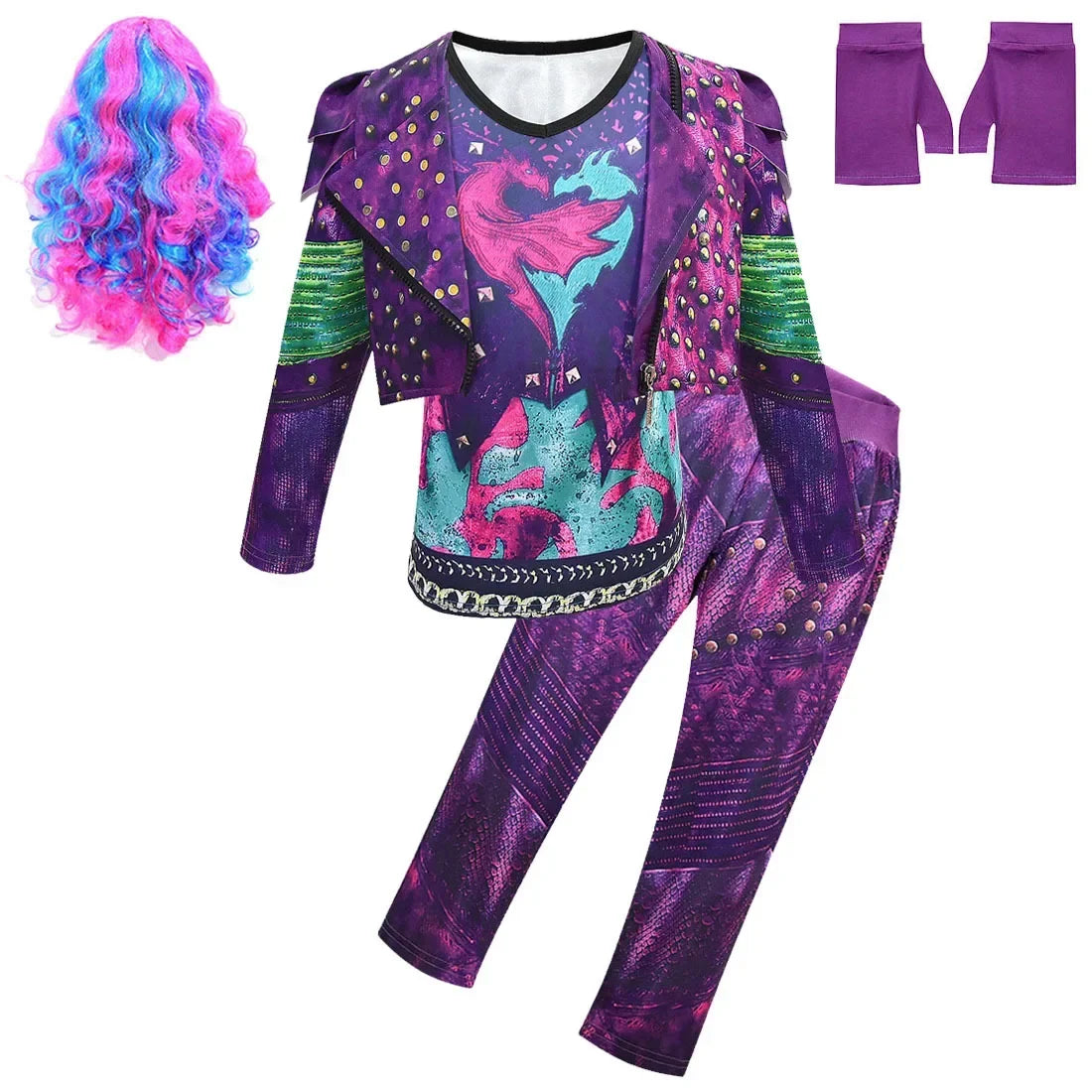 Girls Evie Mal Cosplay Costume D-Descendants 3 Kids Christmas Halloween Clothing Uniform + Wig Sets Children Party Birthday Gift