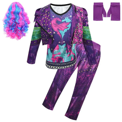 Girls Evie Mal Cosplay Costume D-Descendants 3 Kids Christmas Halloween Clothing Uniform + Wig Sets Children Party Birthday Gift