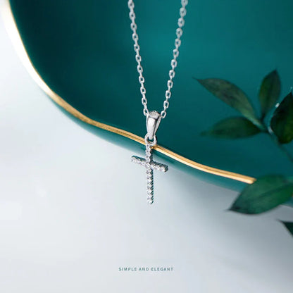 Dazzling Zircon Luxury Cross Pendant Necklace Real 925 Sterling Silver for Women Link Chain Necklace Fashion Jewelry