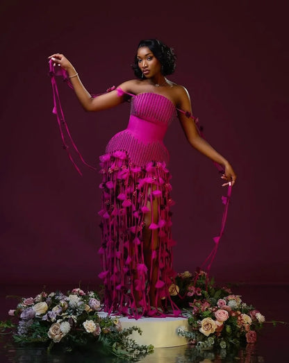 Africa Flowers Cocktail Dress 2 Pieces Pearl Tassel Women Short Formal Evening Night Birthday Party Homecoming Dress Customized