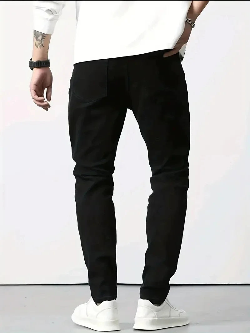 Men's New Slim Fit Stretch Cotton Jeans Ripped Casual Black Blue Denim Pencil Pants for Everyday Social Wear