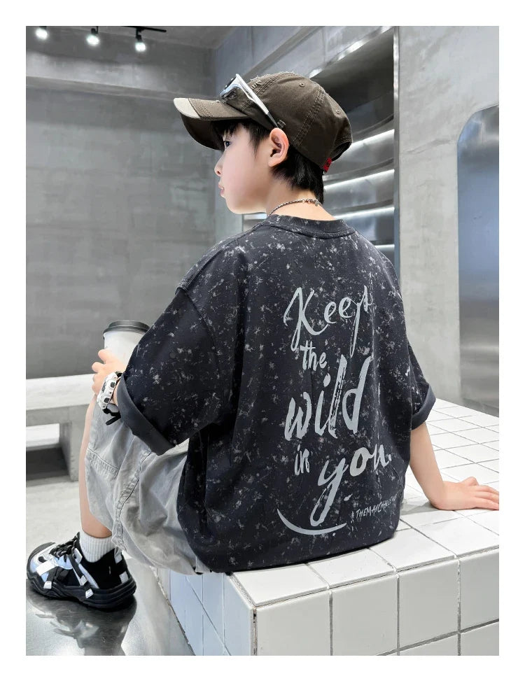 Summer Suit for Boy with Shorts Two Piece Clothing Set Kids Child Cotton Top and Bottom Clothes Set Casual Outfit Tracksuit 5-14