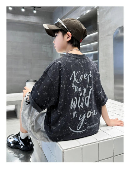 Summer Suit for Boy with Shorts Two Piece Clothing Set Kids Child Cotton Top and Bottom Clothes Set Casual Outfit Tracksuit 5-14