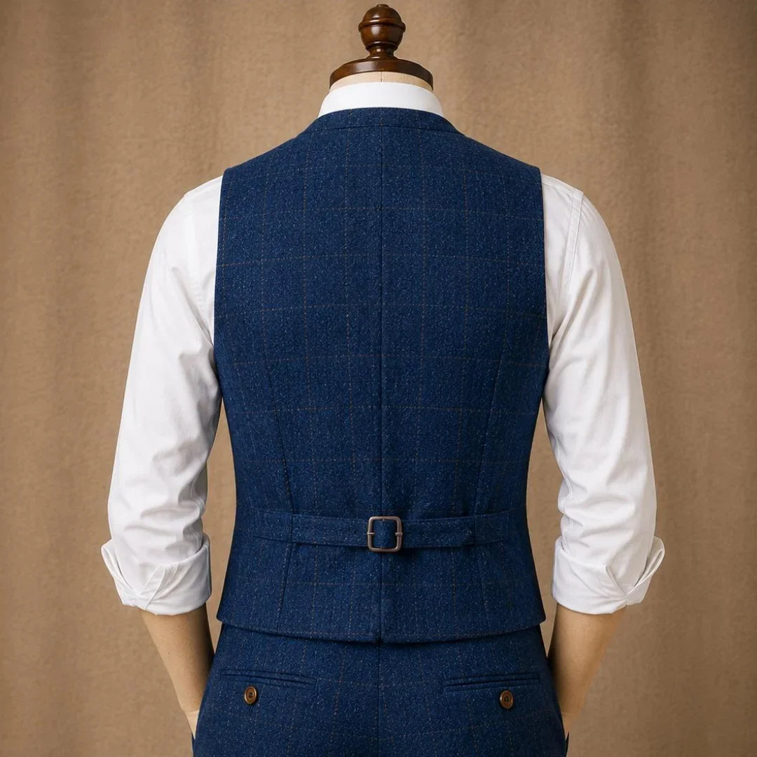 Men Vest Dark Blue Herringbone Checkered Single Button Waistcoat For Wedding Banquet Business Work Daily Casual Men Suit Vest