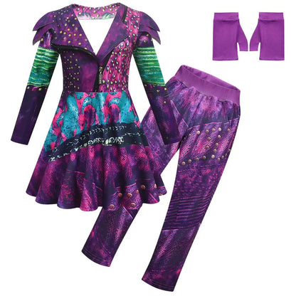 Girls Evie Mal Cosplay Costume D-Descendants 3 Kids Christmas Halloween Clothing Uniform + Wig Sets Children Party Birthday Gift