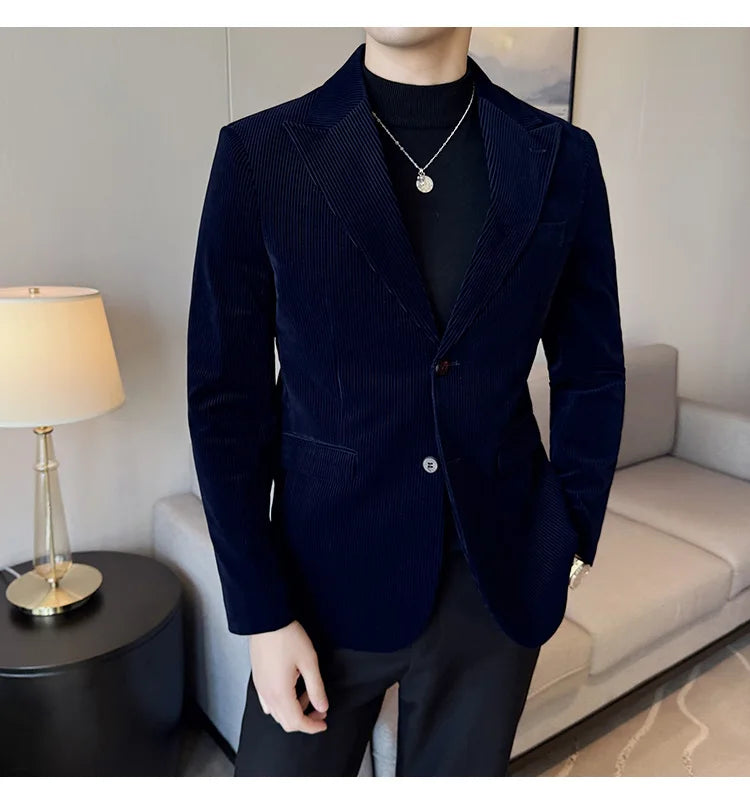 Stripe Suit Jacket For Men Autumn Winter Business Slim Fit Tailcoat Formal Wedding Party Fashion Casual Suit Coat 4XL-M