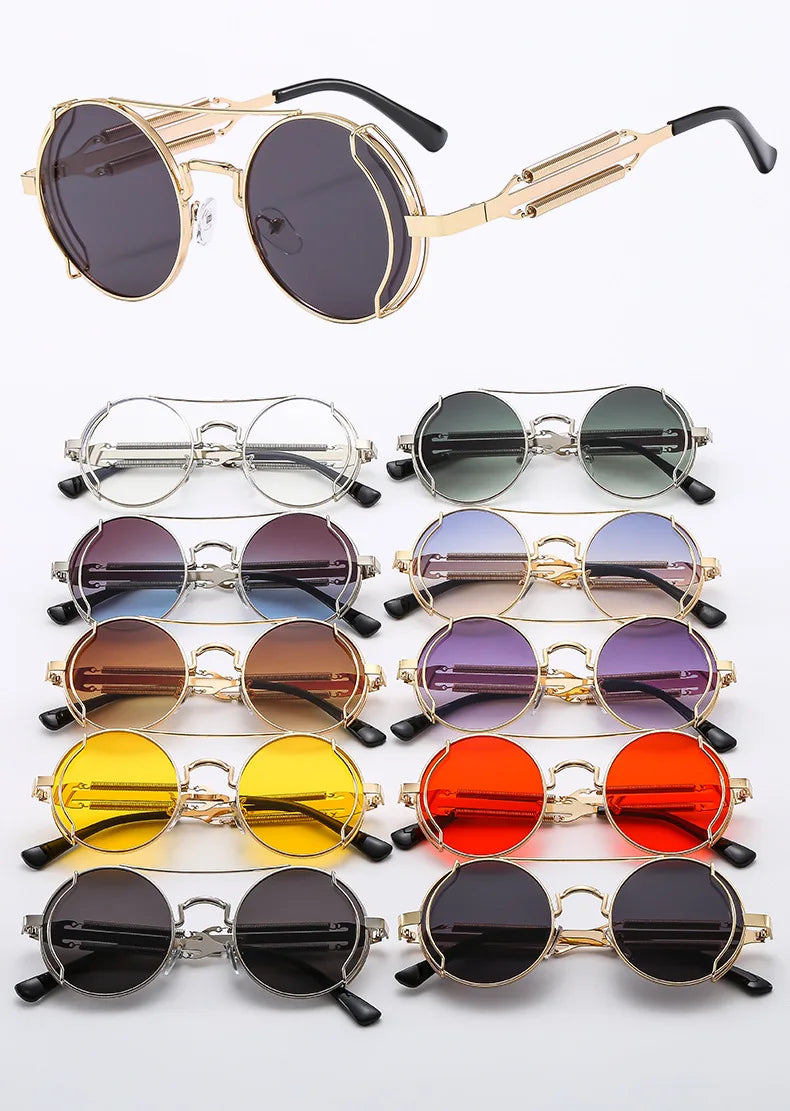 Punk Sunglasses For Men Designer Vintage Round Steampunk Fashion Glasses Retro Sunglasses Women 2024 Gafas De Sol Hombre Lunette