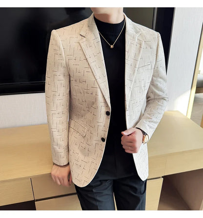 High Quality Jacquard Suit Jacket for Men 2025 Fashion Korean Style Slim Fit Business Casual Wedding Social Dress Coats 4XL-M