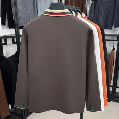 High end men's long sleeved polo shirt autumn fashion brand bee embroidery new business and casual color blocked lapel T-shirt