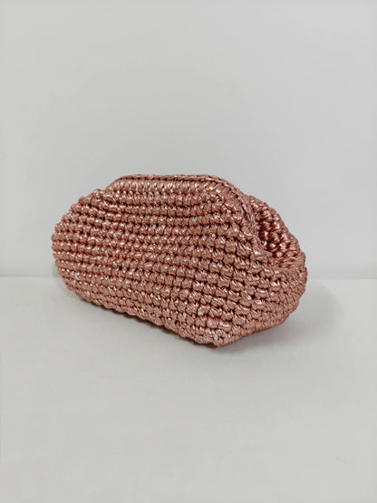 Yingzi Silver Cloth Strip Crochet Clip Bag Woven Underarm Bag Metallic Lustre Clutch Large Size Bag