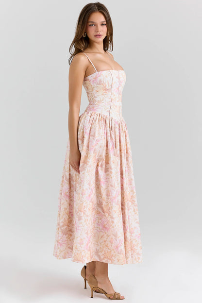 Summer Print Strappy Long Dress A-line Casual Beach Vacation Dress for Women