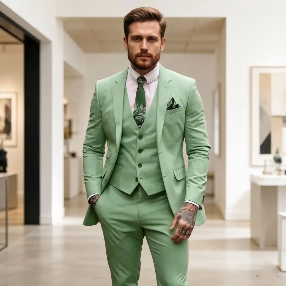 3 Pcs Formal Wedding Suits for Men Groom Tuxedos Casual Business Suit Slim Fit Party Prom Suit Set (Jacket+Vest+Pants)