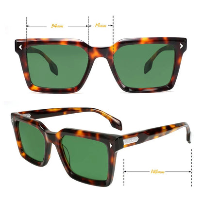 Designer Retro Rivet Tortoise Acetate Rectangle Sunglasses UV400 Non-Polarized Unisex Eyewear