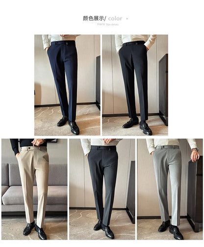 High Quality Invisible Elastic Waist Business Casual Suit Pants Built-in Anti Slip Strip Slim Fit Office Social Dress Trousers