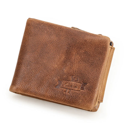 Genuine Crazy Horse Leather Men Wallets Vintage Trifold Wallet Zip Coin Pocket Purse Cowhide Leather Wallet For Mens