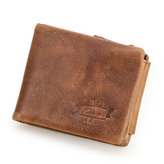 Portefeuilles pour hommes en cuir véritable Crazy Horse de la marque CONTACT'S, Portefeuille vintage à trois volets, Porte-monnaie zippé, Portefeuille en cuir de vachette pour hommes