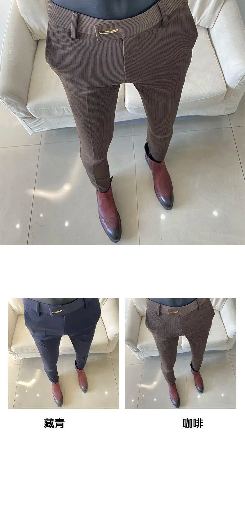 Spring Trousers for Men Slim Fit Straight Leg High-end Feel Business Casual Pants Striped Elegant Formal Dress Long Pants