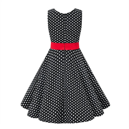 LPATTERN Girls' Vintage Rockabilly Dress Party Retro Polka Dot Floral Pattern A-line Dresses Pleated Skirt Knee-Length for 4-10Y