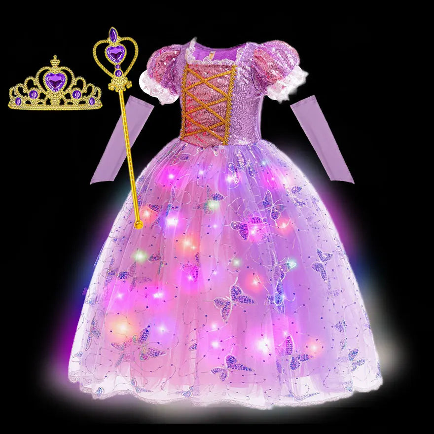 2026 Glowing Rapunzel Costume Girl LED Princess Ball Gown Christmas Light up Tangled Rapunzel Frock Toddler Girl Cosplay Dress