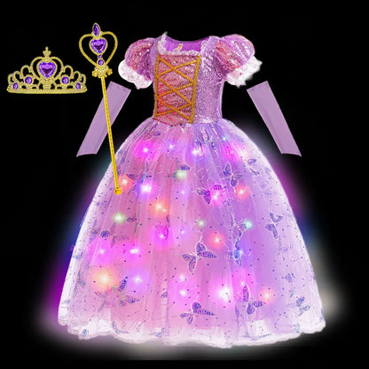 2026 Glowing Rapunzel Costume Girl LED Princess Ball Gown Christmas Light up Tangled Rapunzel Frock Toddler Girl Cosplay Dress