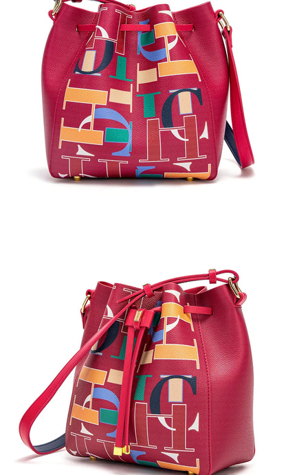 Seasonal New Arrival Fashionable Classic Women's Bucket Bag Color-Blocked Letter Print Design Women's New Shoulder Bag