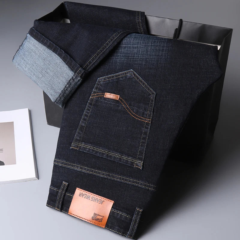 New Men's Fashion  Business Casual Stretch Slim Jeans Classic Trousers Denim Pants Male Black Blue