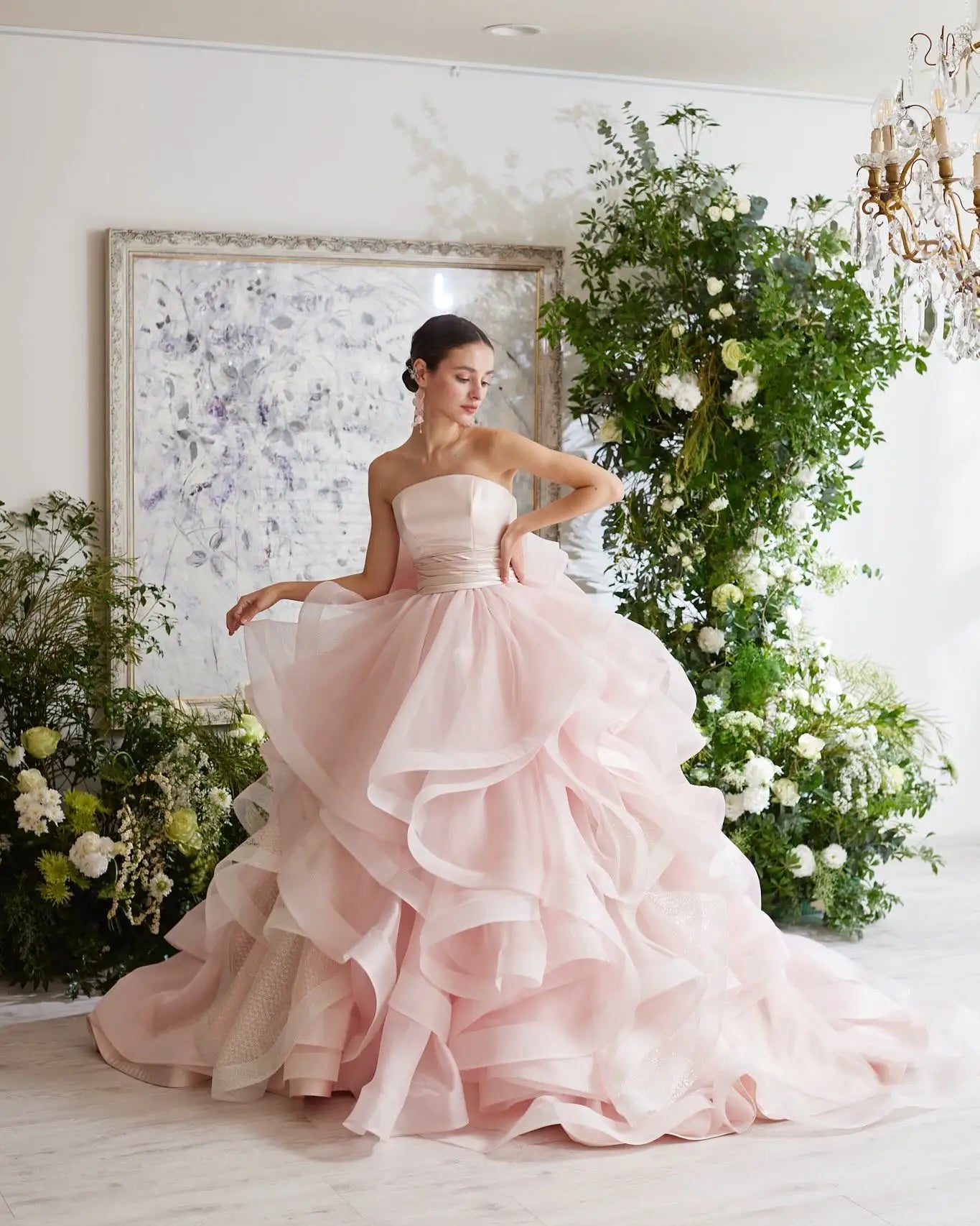 Pink Elegant Prom Dresses Strapless Backless Prom Gown Pleating Ruffles Chic Woman Evening Dresses robe de bal Customized