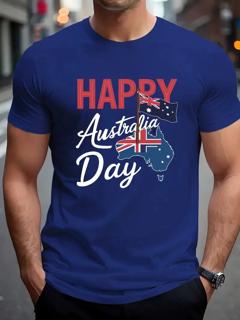 Men's Australia Flag Graphic T-Shirt New In Happy Australia Day Digital Print Tshirts Casual Short Sleeve Crew Neck Tee Shirts