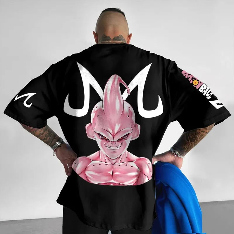 Dragon Ball Men's T-Shirt Majin Buu Japanese Anime Summer Boy Children's Short Sleeve Trend Oversize Versatile Parent-Child Wear