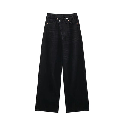 Women Fashion Denim Solid Straight Pants Jeans High Waist Full Length Casual Female Chic Lady Trousers