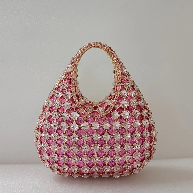 Women Large Capacity Handbag Luxury Green Rhinestone Evening Party Bags Wedding Bridal Crystal Clutches Top-handle Purse