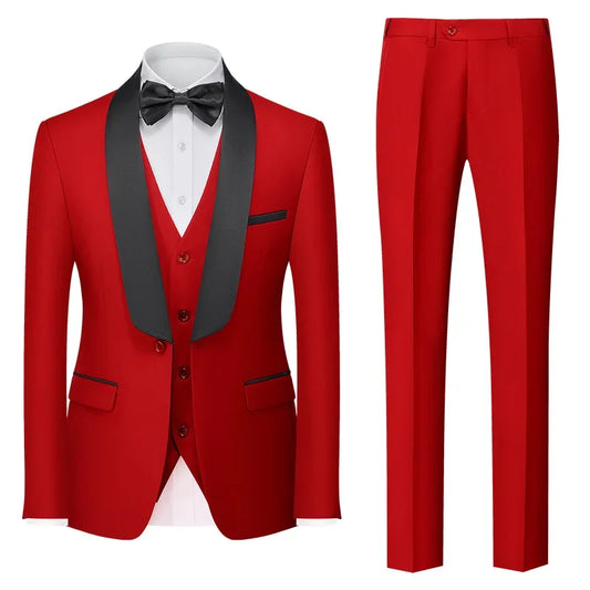 Red Men's Suit 3 Piece, Wedding Party Dress Jacket with Pants Vest, Blue, Green, Gray, Black Available, Asian Size M-5XL 6XL