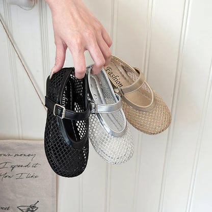 Toddler Girls Mesh Ballet Flats 2026 New Summer Ankle Strap Sandals Non-slip Simple Princess Outdoor Beach Sandals Metallic Gold