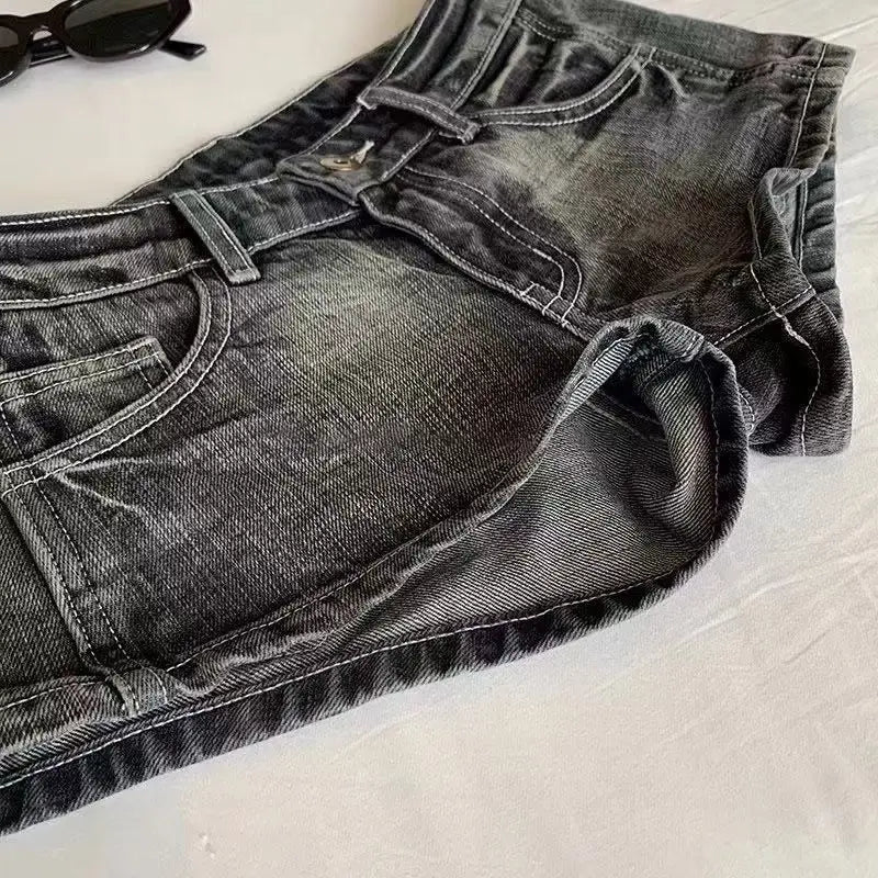 Y2K American Retro Harajuku Women Wash Denim Shorts Pocket Punk Fashion Grey Hot Girl Sexy Slim Fashion Vintage Low Waist Shorts
