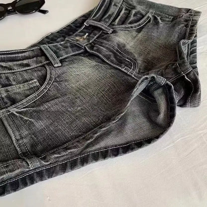 Y2K American Retro Harajuku Women Wash Denim Shorts Pocket Punk Fashion Grey Hot Girl Sexy Slim Fashion Vintage Low Waist Shorts