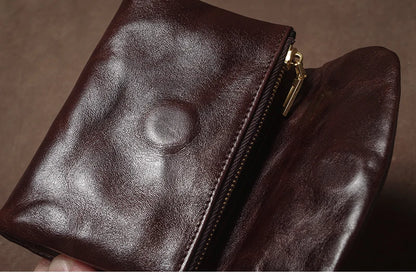 Vintage Genuine Leather Trifold Wallet for Men Women Zipper Coin Purse Driver License ID Credit Card Luxury Cowhide Wallet