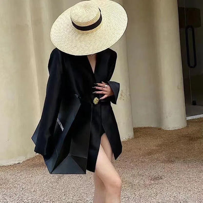 Women's Blazer Coat 2025 Spring Autumn Fashion Retro Style Advanced Ladies Suit Jacket Korean Version Temperament Lady Outerwear
